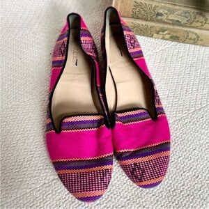 J. Crew Tapestry Slip on Pink Black Flats size 10.5
Made in Italy